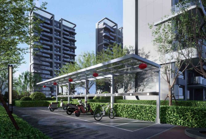 3d效果图鸟瞰图光储充超充站变电站充电桩车棚景观